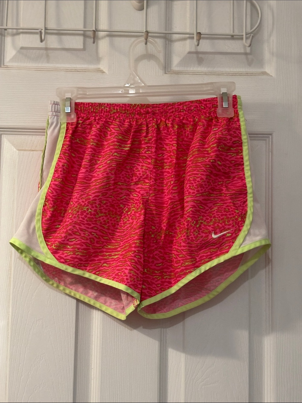 Nike Women's Hot Pink Leopard-Print Athletic Shorts with Neon Lime Trim